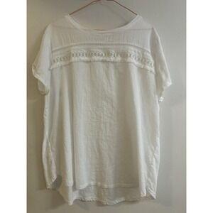 Ann Taylor Loft Women's Short Sleeve Top Size XL White Decorative Fringe Front